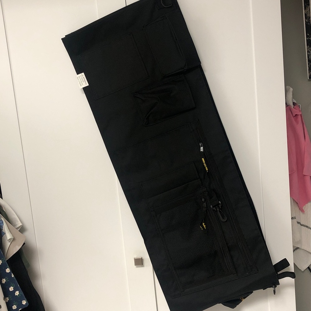 Cabela's Black camping cot side organizer with Yellow Highlights
